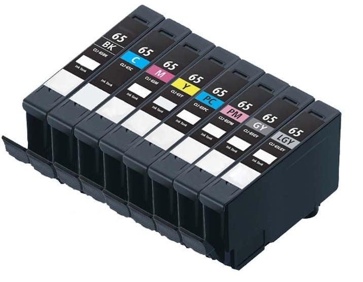 Canon Compatible CLI-65 Full Set of 8 Ink Cartridges (BK,C,M,Y,PC,PM,GY.LGY)